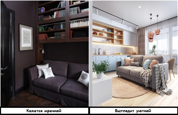 Светлые оттенки делают квартиру больше, в отличие от темных
