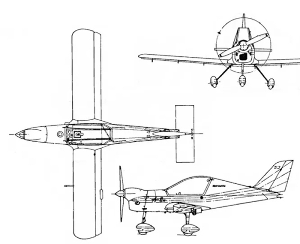 Чертёж легкомоторного самолёта А-11 «Гамлет».