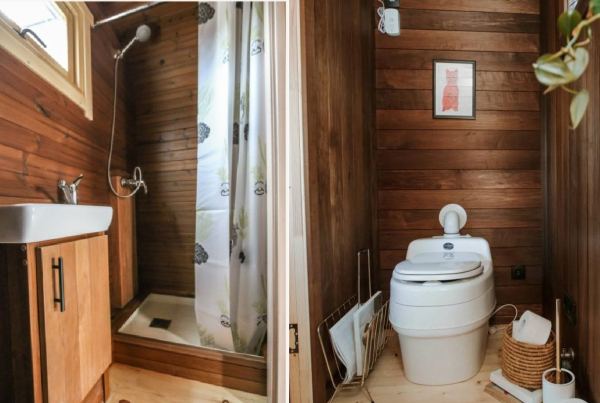 Ванна кімната в мікробудинку Nature Pod. Ванная комната в микродомике Nature Pod.