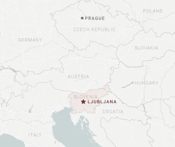 Карта Європи з позначенням Любляни, столиці Словенії.