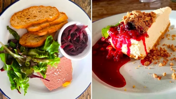 Апельсинова качка Pâtê на закуску та чізкейк з білого шоколаду на десерт (Фото: Майлз Гуд/Бет Чемберс)