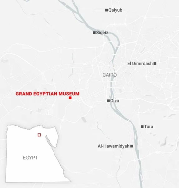 Карта Каїра, Єгипет, на якій позначено Великий єгипетський музей