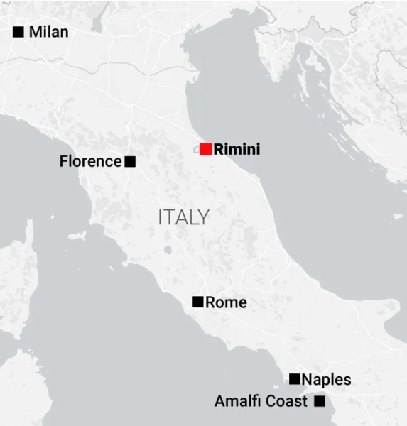 Мапа, що показує Ріміні та інші популярні місця в Італії