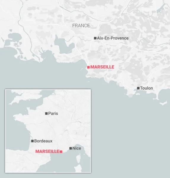Карта Франції з позначенням Марселя на півдні