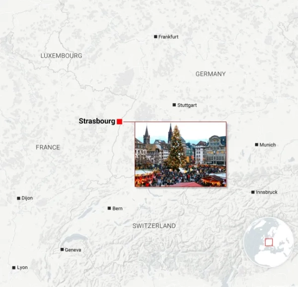 Графічний локатор Metro Страсбург розташований у регіоні Гранд-Ест на сході Франції на різдвяних ярмарках. Фото: Metro