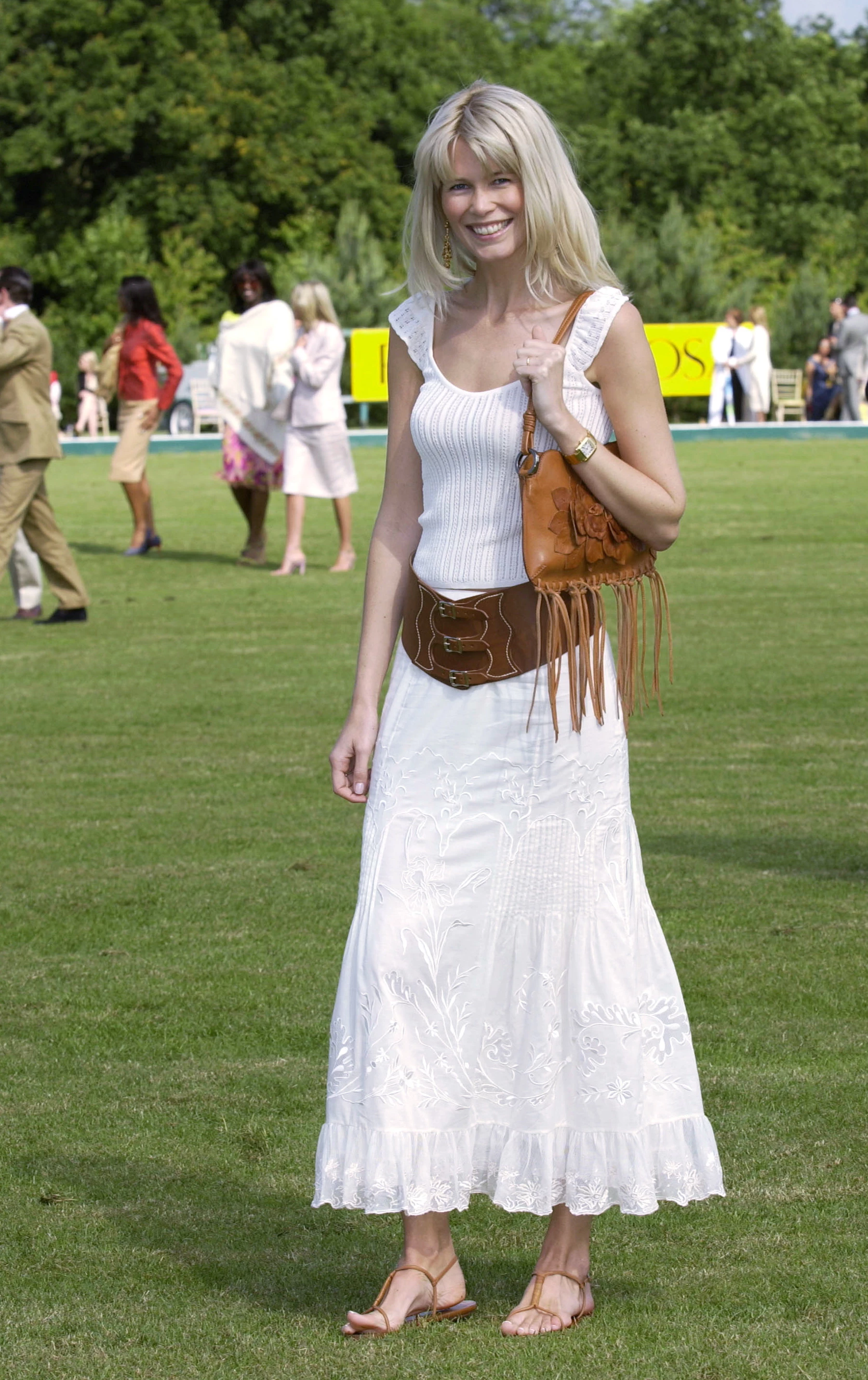 Claudia Schiffer at the Porcelanosa Challenge Cup charity polo match in Ashe Park, UK, June 27, 20021